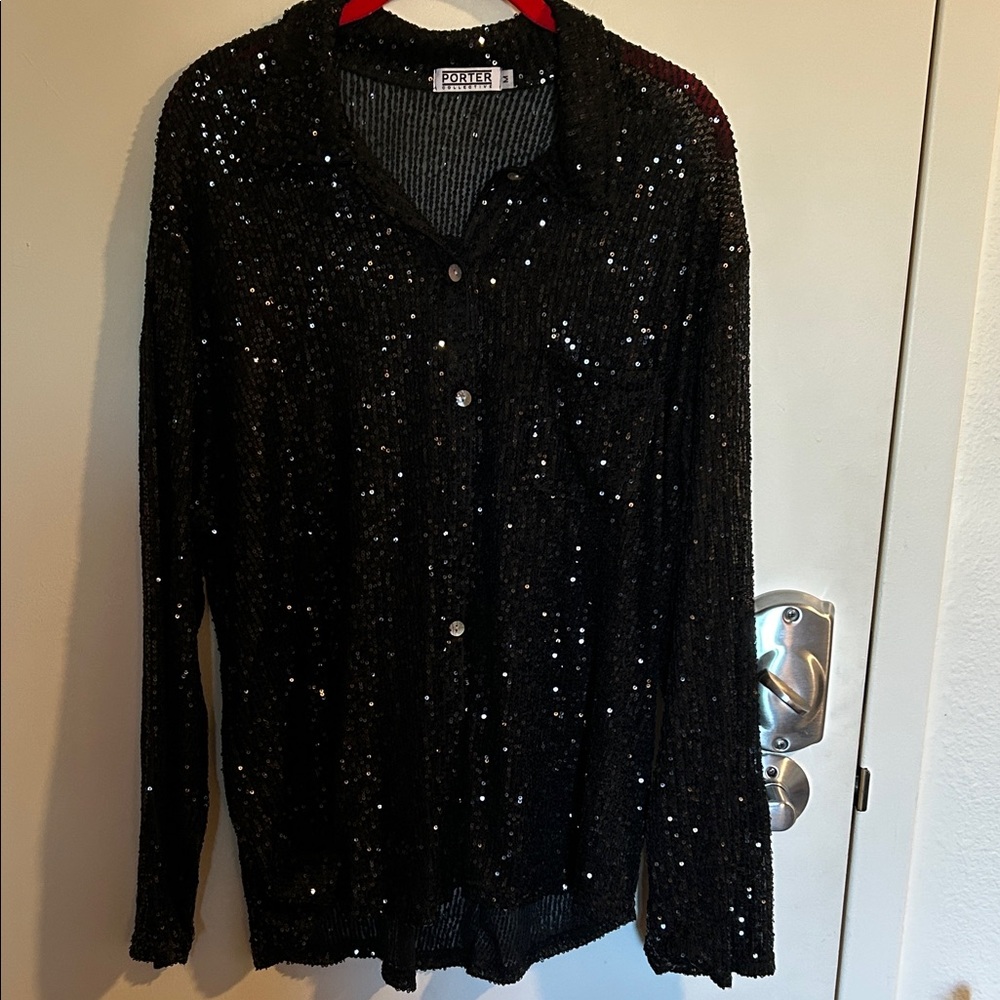 Women's Black Sequin Long Sleeve Top/ cardigan.